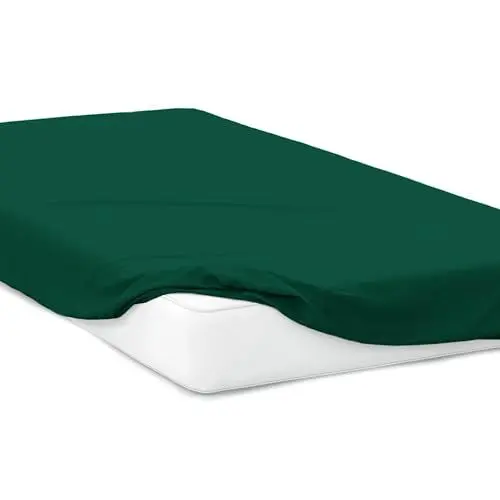 Produktbild: Mixi Trends Spannbettlaken Jersey Spannbetttuch 100% Baumwolle Bettlaken Bettlaken, Größe:140 x 200 cm, Farbe:Dunkelgrün