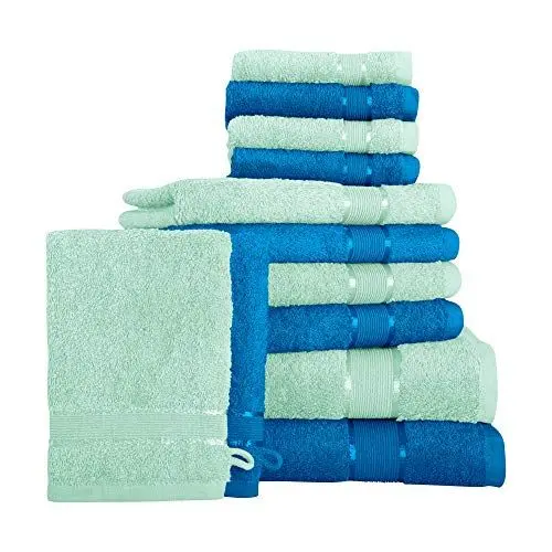 Produktbild: Mixibaby 12 TLG. Handtuchset Duschtuch Handtuch Gästetuch Waschlappen Mint mit Farbkombi, Farbe:Mint