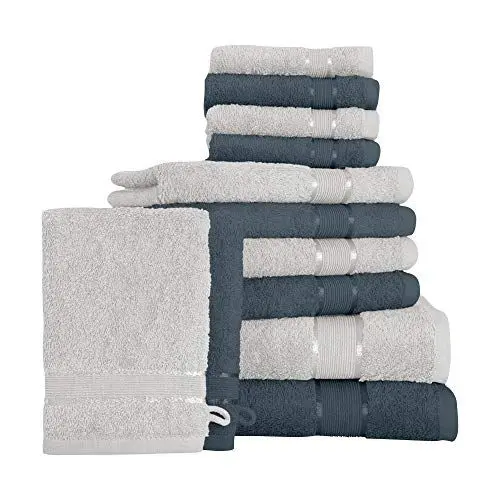 Produktbild: Mixibaby 12 TLG. Handtuchset Saunatuch Handtuch Gästetuch Waschlappen Grau mit Farbkombi, Farbe:Antrazit