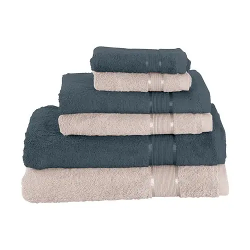 Produktbild: Mixibaby 6 TLG. Handtuchset 2X Badetuch 2X Duschtuch 2X Handtuch Anthrazit mit Farbkombi, Farbe:Beige