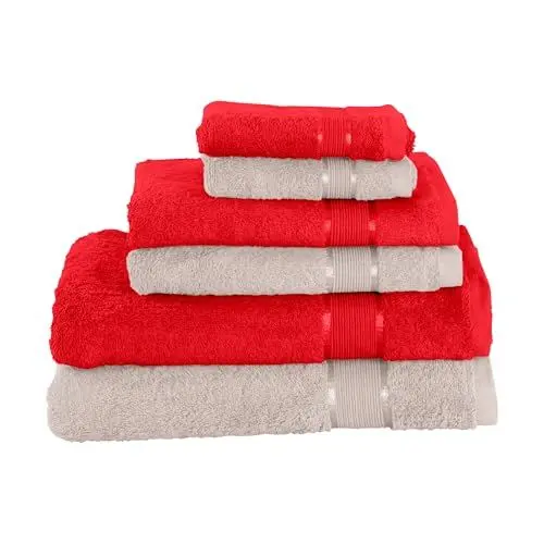 Produktbild: Mixibaby 6 TLG. Handtuchset 2X Badetuch 2X Duschtuch 2X Handtuch Rot mit Farbkombi, Farbe:Beige