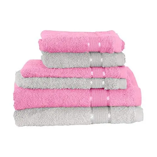 Produktbild: Mixibaby 6 TLG. Handtuchset 2X Duschtuch 2X Gästetuch 2X Waschlappen Altrosa Farbkombi, Farbe:Grau