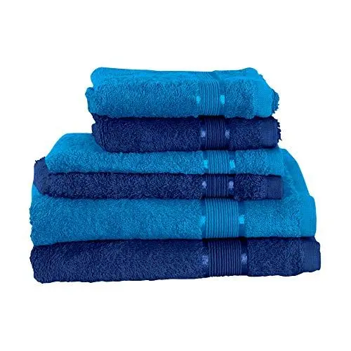 Produktbild: Mixibaby 6 TLG. Handtuchset 2X Handtuch 2X Gästetuch 2X Waschlappen Blau mit Farbkombi, Farbe:Dunkelblau