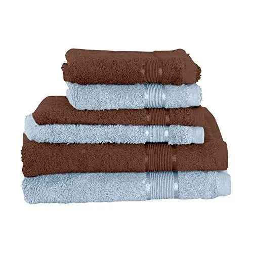 Produktbild: Mixibaby 6 TLG. Handtuchset 2X Handtuch 2X Gästetuch 2X Waschlappen Dunkelbraun Farbkombi, Farbe:Babyblau