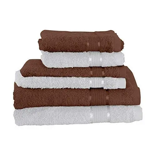 Produktbild: Mixibaby 6 TLG. Handtuchset 2X Handtuch 2X Gästetuch 2X Waschlappen Dunkelbraun Farbkombi, Farbe:Weiss