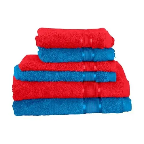Produktbild: Mixibaby 6 TLG. Handtuchset 2X Handtuch 2X Gästetuch 2X Waschlappen Rot mit Farbkombi, Farbe:Blau