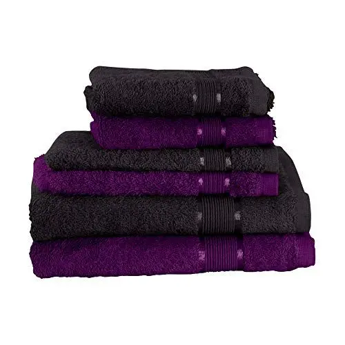 Produktbild: Mixibaby 6 TLG. Handtuchset 2X Handtuch 2X Gästetuch 2X Waschlappen Schwarz mit Farbkombi, Farbe:Violett