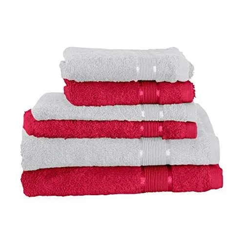 Produktbild: Mixibaby 6 TLG. Handtuchset 2X Handtuch 2X Gästetuch 2X Waschlappen Weiss mit Farbkombi, Farbe:Weinrot