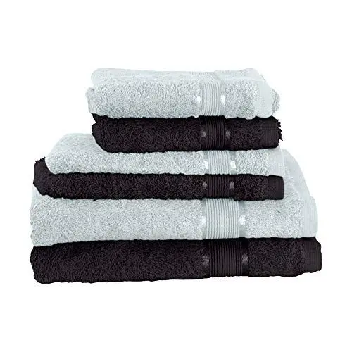 Produktbild: Mixibaby 6 TLG. Handtuchset 2X Handtuch 2 Gästetuch 2X Waschlappen Hellblau mit Farbkombi, Farbe:Schwarz