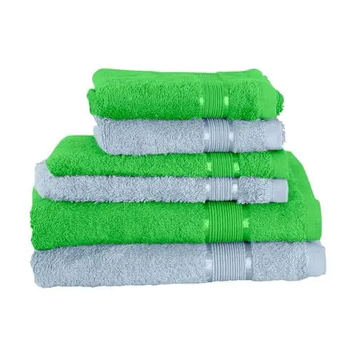 Produktbild: Mixibaby 6 TLG. Handtuchset 2 Handtuch 2Gästetuch 2X Waschlappen Apfelgrün mit Farbkombi, Farbe:Babyblau