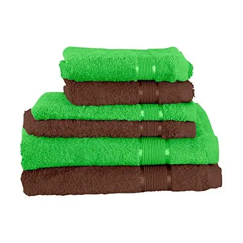Produktbild: Mixibaby 6 TLG. Handtuchset 2 Handtuch 2Gästetuch 2X Waschlappen Apfelgrün mit Farbkombi, Farbe:Dunkelbraun