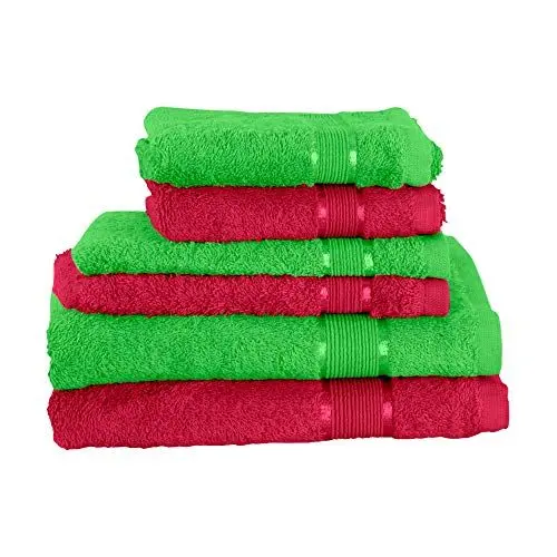 Produktbild: Mixibaby 6 TLG. Handtuchset 2 Handtuch 2Gästetuch 2X Waschlappen Apfelgrün mit Farbkombi, Farbe:Weinrot