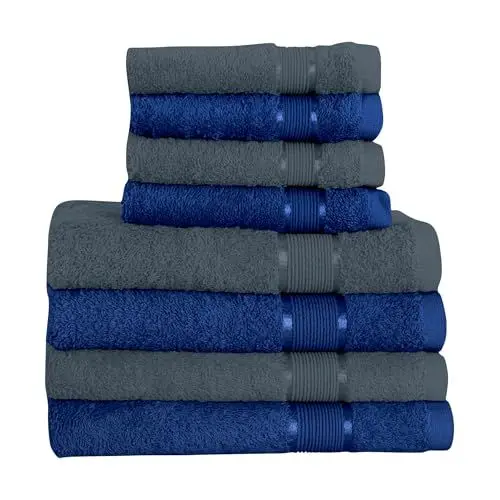 Produktbild: Mixibaby 8 TLG. Handtuchset 4X Badetuch 4X Gästetuch Anthrazit mit Farbkombi, Farbe:Dunkelblau