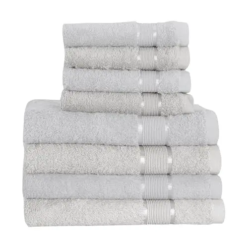 Produktbild: Mixibaby 8 TLG. Handtuchset 4X Badetuch 4X Gästetuch Weiß mit Farbkombi, Farbe:Grau