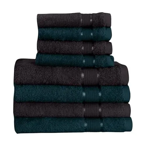 Produktbild: Mixibaby 8 TLG. Handtuchset 4X Badetuch 4X Handtuch Schwarz mit Farbkombi, Farbe:Dunkelgrün