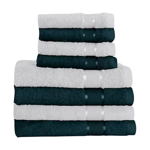 Produktbild: Mixibaby 8 TLG. Handtuchset 4X Badetuch 4X Handtuch Weiß mit Farbkombi, Farbe:Dunkelgrün