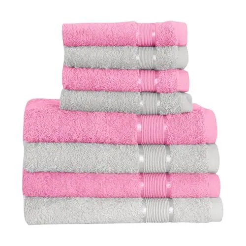 Produktbild: Mixibaby 8 TLG. Handtuchset 4X Duschtuch 4X Gästetuch Altrosa mit Farbkombi, Farbe:Grau