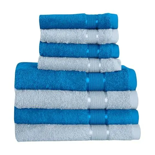 Produktbild: Mixibaby 8 TLG. Handtuchset 4X Duschtuch 4X Gästetuch Blau mit Farbkombi, Farbe:Babyblau