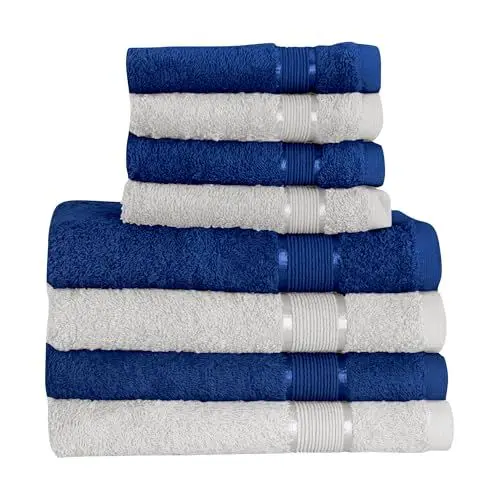 Produktbild: Mixibaby 8 TLG. Handtuchset 4X Badetuch 4X Gästetuch Dunkelblau mit Farbkombi, Farbe:Grau