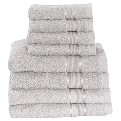 Produktbild: Mixibaby 8 TLG. Handtuchset 4X Duschtuch 4X Gästetuch Grau mit Farbkombi, Farbe:Lila