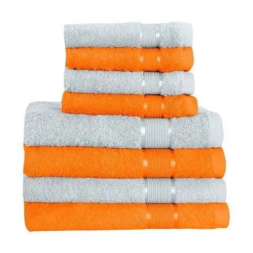 Produktbild: Mixibaby 8 TLG. Handtuchset 4X Duschtuch 4X Gästetuch Hellblau mit Farbkombi, Farbe:Orange