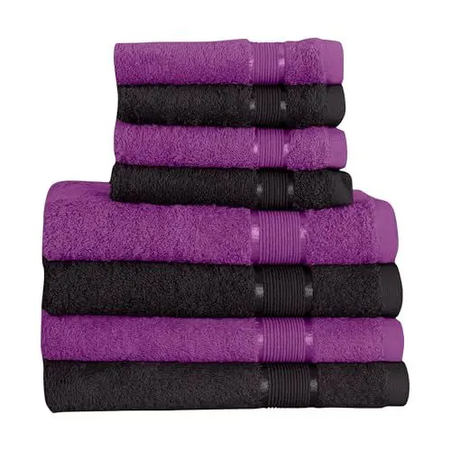 Produktbild: Mixibaby 8 TLG. Handtuchset 4X Duschtuch 4X Gästetuch Lila mit Farbkombi, Farbe:Schwarz