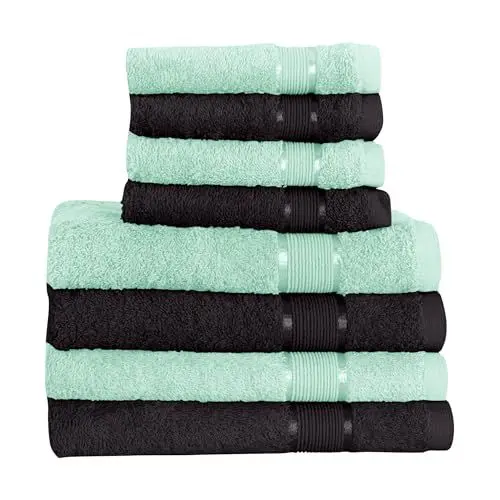 Produktbild: Mixibaby 8 TLG. Handtuchset 4X Duschtuch 4X Gästetuch Mint mit Farbkombi, Farbe:Schwarz