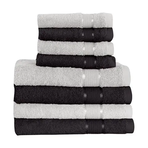 Produktbild: Mixibaby 8 TLG. Handtuchset 4X Duschtuch 4X Handtuch Grau mit Farbkombi, Farbe:Schwarz