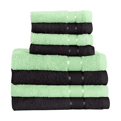 Produktbild: Mixibaby 8 TLG. Handtuchset 4X Duschtuch 4X Handtuch Hell Grün mit Farbkombi, Farbe:Schwarz
