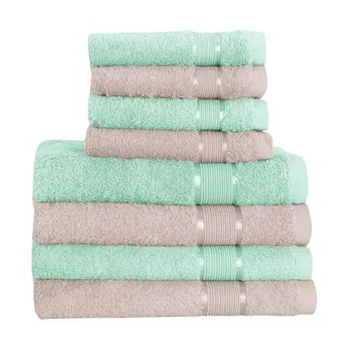Produktbild: Mixibaby 8 TLG. Handtuchset 4X Duschtuch 4X Handtuch Mint mit Farbkombi, Farbe:Beige