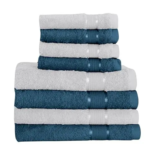 Produktbild: Mixibaby 8 TLG. Handtuchset 4X Duschtuch 4X Handtuch Weiß mit Farbkombi, Farbe:Teal