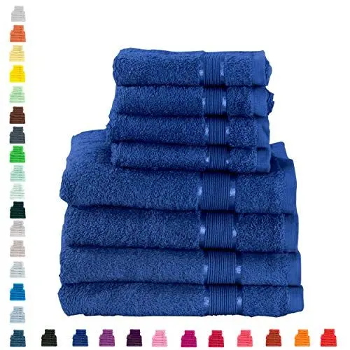 Produktbild: Mixibaby 8 TLG Handtuchset 4X Duschtuch 70 x 140cm 4X Handtuch 50 x 100cm 100% Baumwolle, Farbe:Dunkelblau