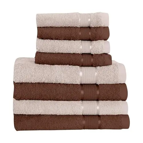 Produktbild: Mixibaby 8 TLG. Handtuchset 4X Handtuch 4X Gästetuch Beige mit Farbkombi, Farbe:Dunkelbraun
