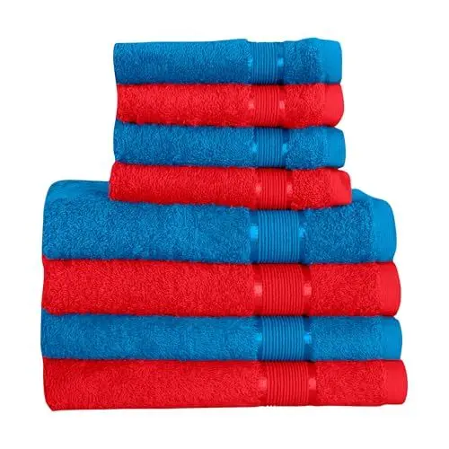 Produktbild: Mixibaby 8 TLG. Handtuchset 4X Handtuch 4X Gästetuch Blau mit Farbkombi, Farbe:Rot