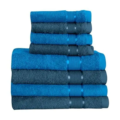 Produktbild: Mixibaby 8 TLG. Handtuchset 4X Handtuch 4X Gästetuch Blau mit Farbkombi, Farbe:Teal