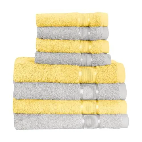 Produktbild: Mixibaby 8 TLG. Handtuchset 4X Handtuch 4X Gästetuch Vanille Gelb mit Farbkombi, Farbe:Grau