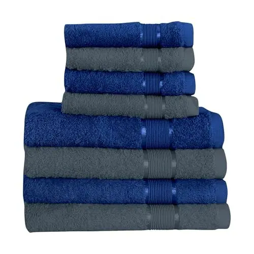 Produktbild: Mixibaby 8 TLG. Handtuchset 4X Badetuch 4X Gästetuch Dunkelblau mit Farbkombi, Farbe:Antrazit