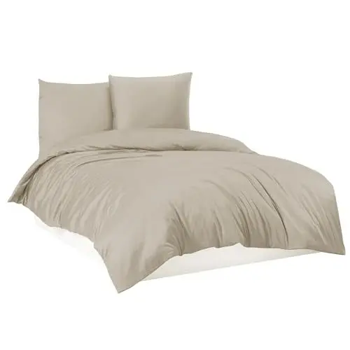Produktbild: Mixibaby Bettwäsche Bettgarnitur Bettbezug 100% Baumwolle 135x200 155x220 200x200 200x220, Farbe:Beige, Größe:135 x 200 cm