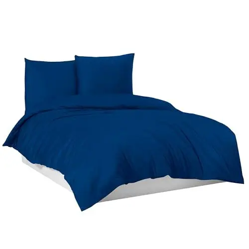 Produktbild: Mixibaby Bettwäsche Bettgarnitur Bettbezug 100% Baumwolle 135x200 155x220 200x200 200x220, Farbe:Dunkelblau, Größe:135 x 200 cm