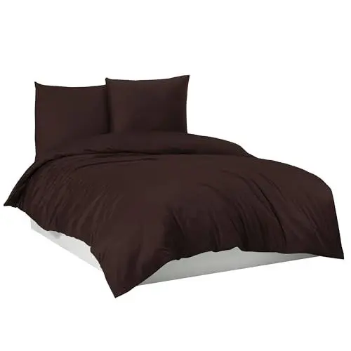 Produktbild: Mixibaby Bettwäsche Bettgarnitur Bettbezug 100% Baumwolle 135x200 155x220 200x200 200x220, Farbe:Dunkelbraun, Größe:135 x 200 cm