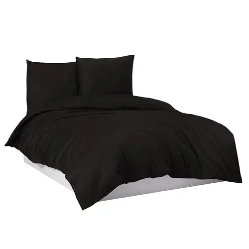 Produktbild: Bettwäsche Bettgarnitur Bettbezug 100% Baumwolle 135x200 155x220 200x200 200x220, Farbe:Schwarz, Größe:135 x 200 cm