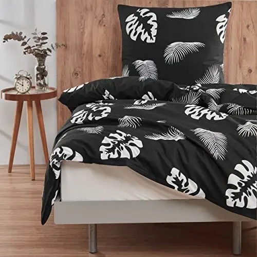 Produktbild: Mixibaby Bettwäsche Bettgarnitur Bettbezug Baumwolle 135x200 155x220 200x200 200x220 Modern, Größe:135 x 200 cm, Design Bettwäsche:Palm D19