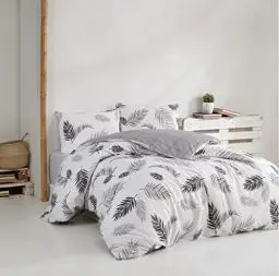 Produktbild: Mixibaby Bettwäsche Bettgarnitur Bettbezug Bedruckt Baumwolle 135x200 155x220 200x200, Größe:155 x 220 cm, Design Bettwäsche:Plume Grau