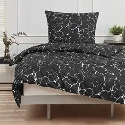 Produktbild: Mixibaby Bettwäsche Bettgarnitur Bettbezug Bedruckt Baumwolle 135x200 155x220 200x200, Größe:200 x 220 cm, Design Bettwäsche:Marmor Schwarz