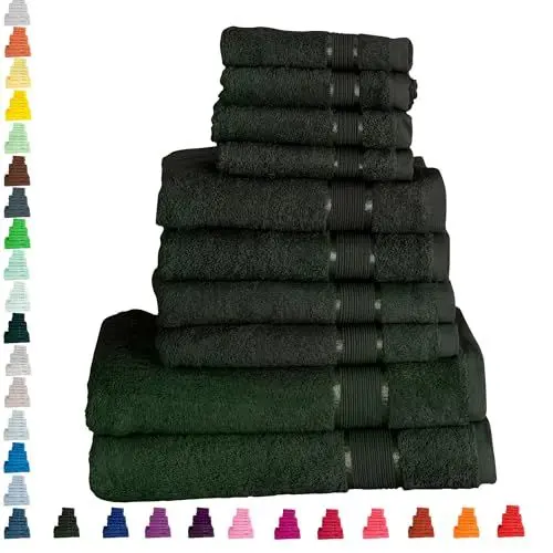 Produktbild: Mixibaby Handtuch 10er Set 2X Duschtuch 4X Handtuch 4X Gästetuch 100% Baumwolle Frottee, Farbe:Schwarz