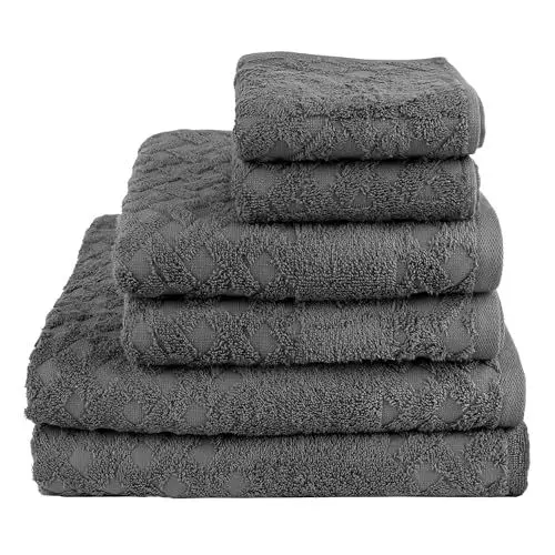 Produktbild: Mixibaby Handtuch 6er Set 2X Duschtuch 2X Handtuch 2X Gästetuch 100% Baumwolle Frottee, Farbe:Anthrazit Jacquard