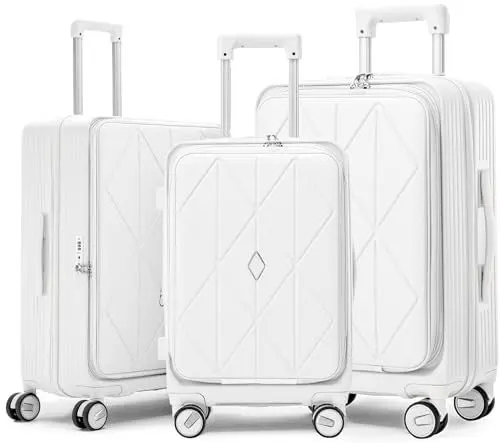 Produktbild: Mixibaby Kofferset 3 Teilig Hartschalenkoffer Reisekoffer Leicht ABS+PC Erweiterbar Haltbar Trolley Handgepäck Sets mit TSA Schloss und 4 Rollen, Farbe:Weiss