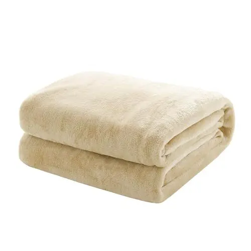 Produktbild: Mixibaby Kuscheldecke Flauschige extra weich & warm Wohndecke Flanell Fleecedecke, Falten beständig/Anti-verfärben als Sofadecke oder Bettüberwurf, Größe:220 cm x 240 cm, Farbe:Natur