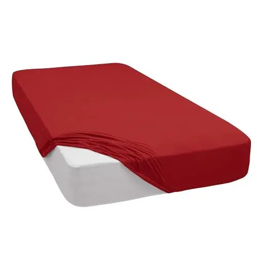 Produktbild: Mixibaby Spannbettlaken Jersey Spannbetttuch 100% Baumwolle Bettlaken Spannbettuch Laken 28 Farben, Größe:140 x 200 cm, Farbe:Rot