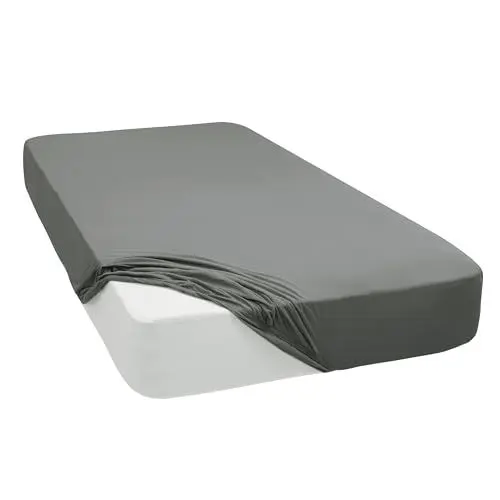 Produktbild: Mixibaby Spannbettlaken Jersey Spannbetttuch 100% Baumwolle Bettlaken Spannbettuch Laken 28 Farben, Größe:200 x 200 cm, Farbe:Silber